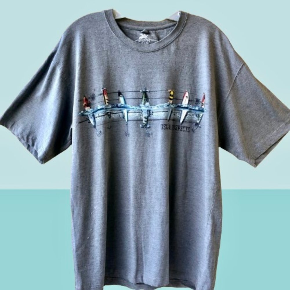 Newport Blue Fishing Lures T Shirt USUAL SUSPECTS Mens Large
